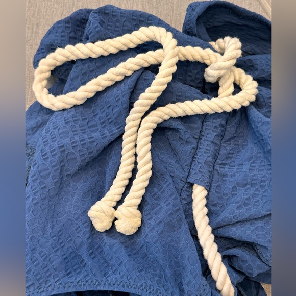 Lisa Marie Fernandez Swim Navy Yasmin Rope Belted Seersucker 4 fits sizes 8-12 - Picture 8 of 16